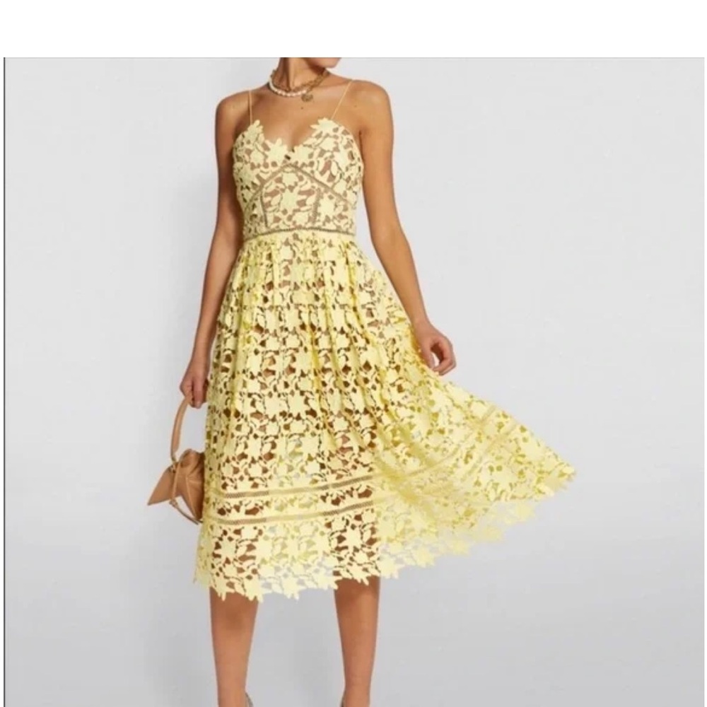 Self-Portrait Pale Yellow Azalea Midi Dress